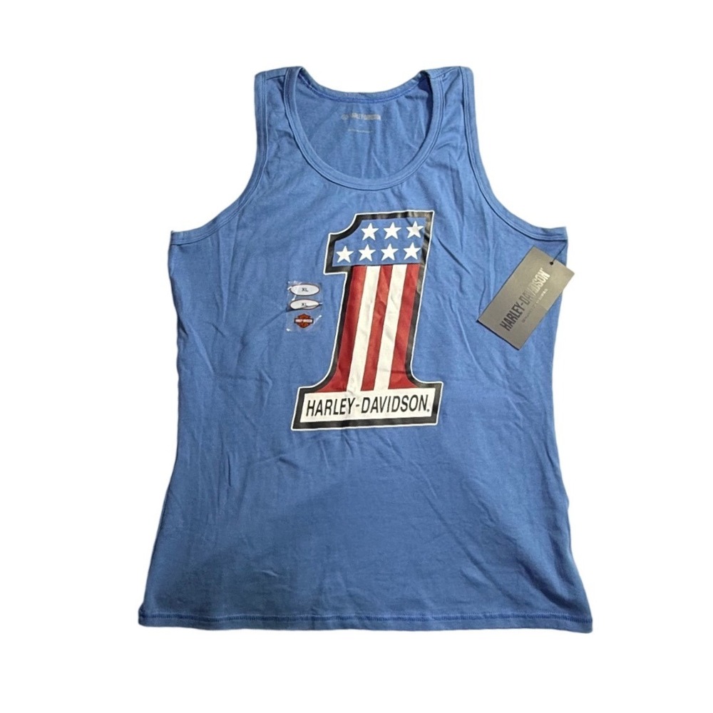 Harley-Davidson Womens Blue #1 Stars and Stripes Tank Top 96652-22VW XL NWT-2280